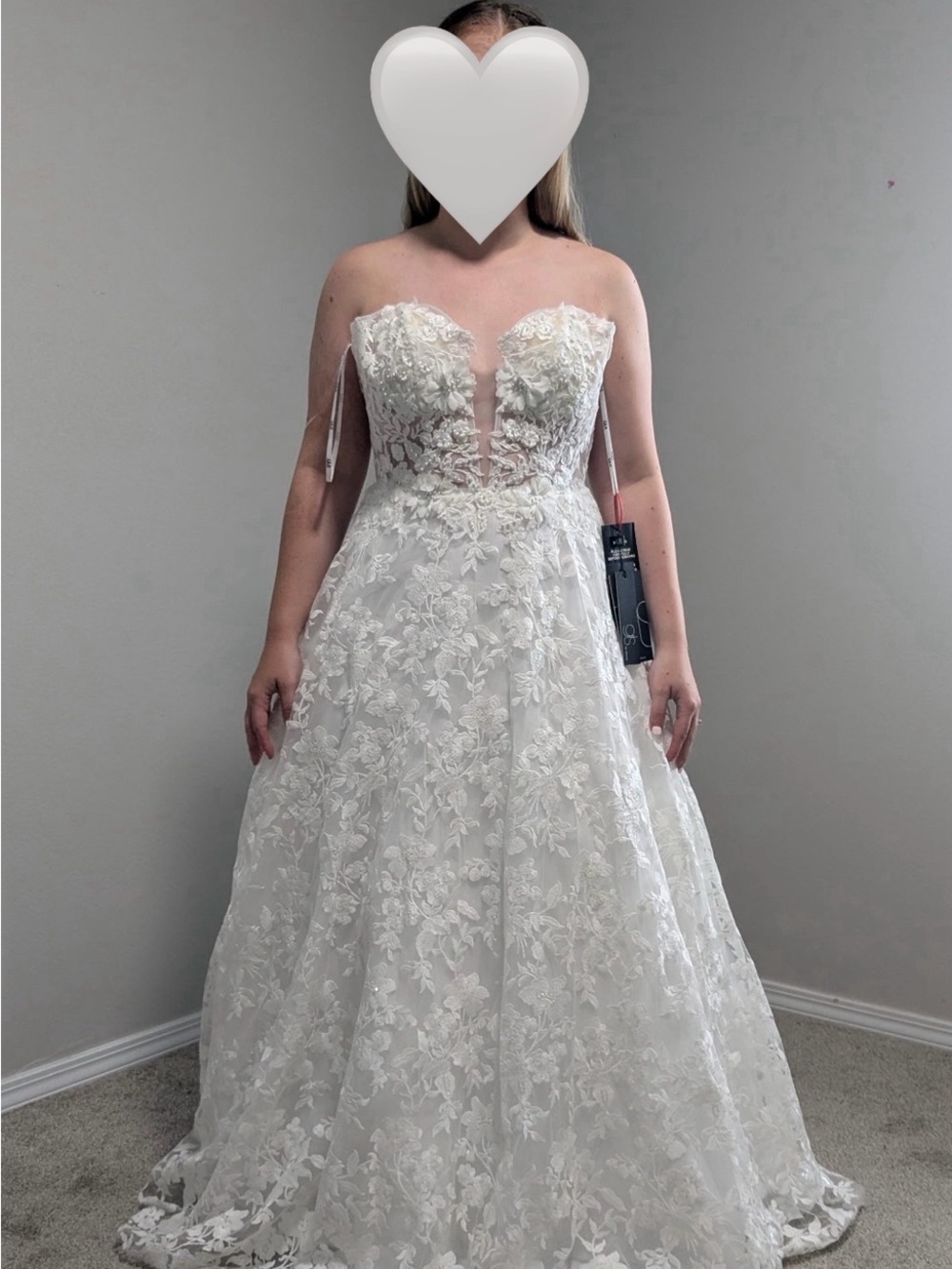 Strapless White Lace Wedding Dress with Illusion Plunge Bodice